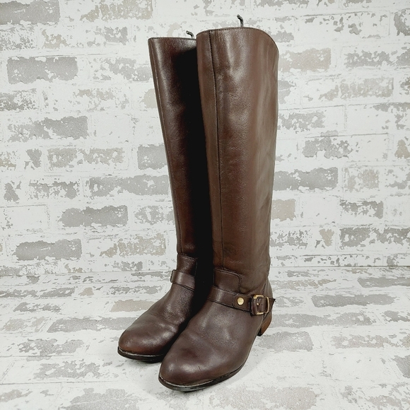 Me Too Arctic Brown Leather Round Toe Buckle Knee High Boots D 627 - Picture 2 of 13